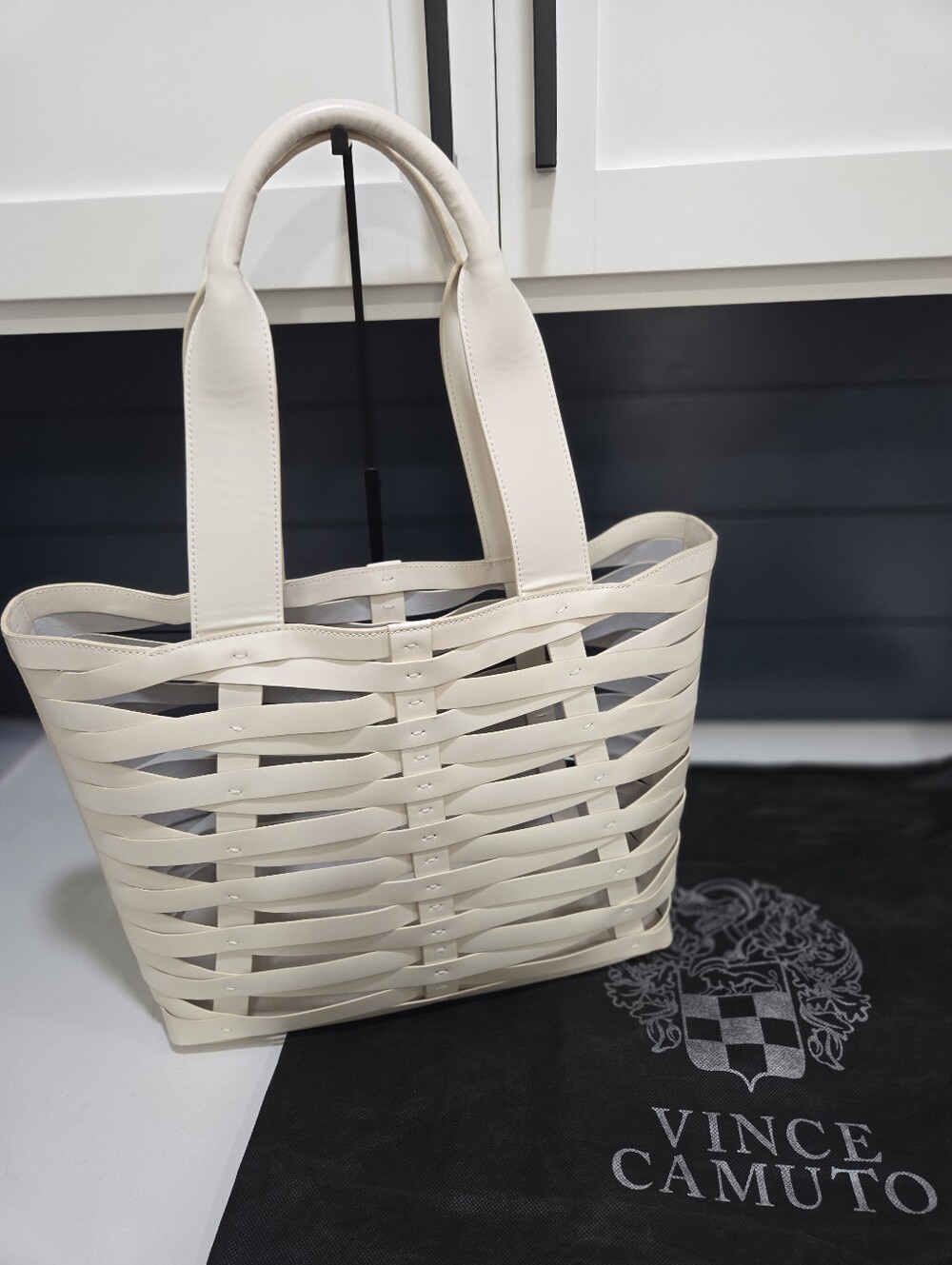 Vince Camuto Cecil Woven Tote In Coconut Cream  Leather